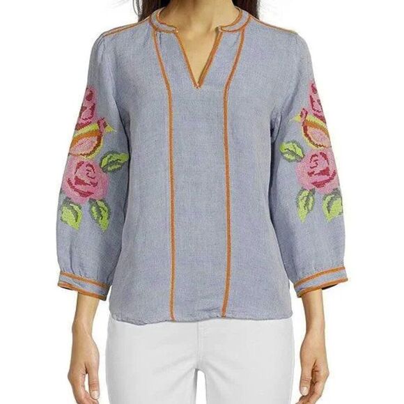 True Luxe Jeans Tops - True Luxe Jeans Embroidered Popover Linen Top Sz S Floral Boho Cottage